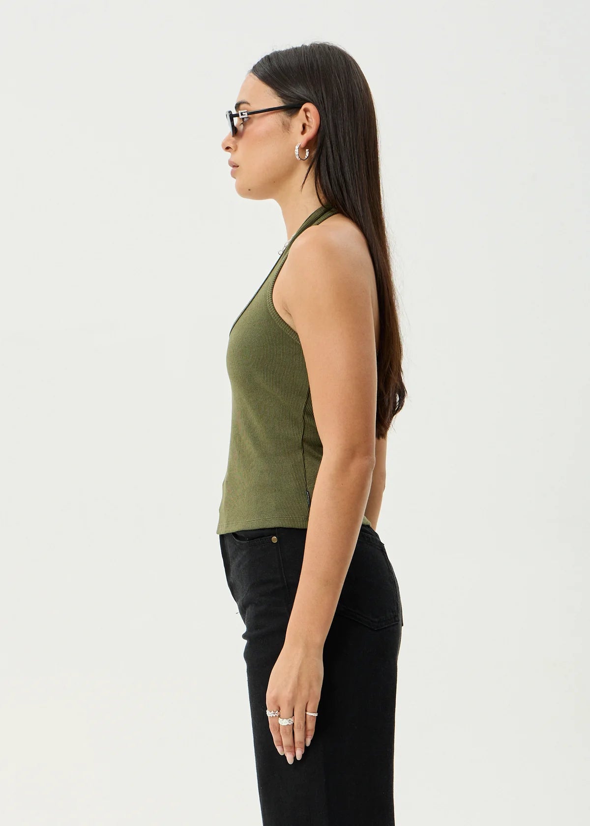 Basis - Organic Rib Halter Top - Deep Olive