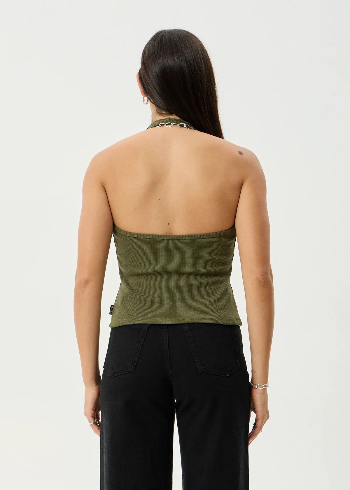 Basis - Organic Rib Halter Top - Deep Olive