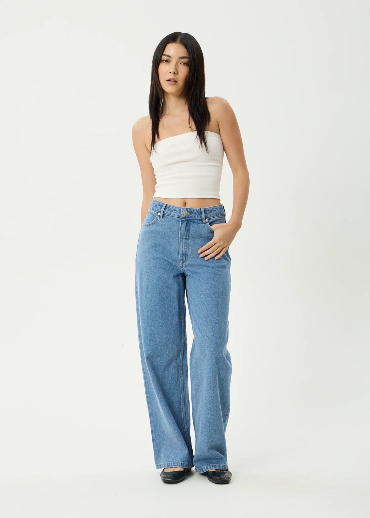 Bella Denim Wide Leg Baggy Jeans - Worn Blue