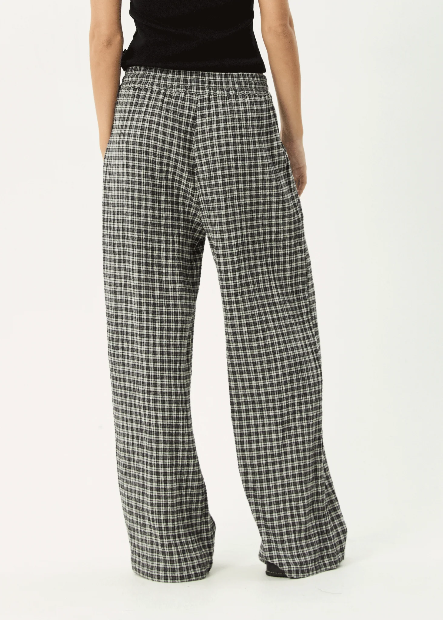 Asta - Seersucker Wide Leg Pant - Steel Check