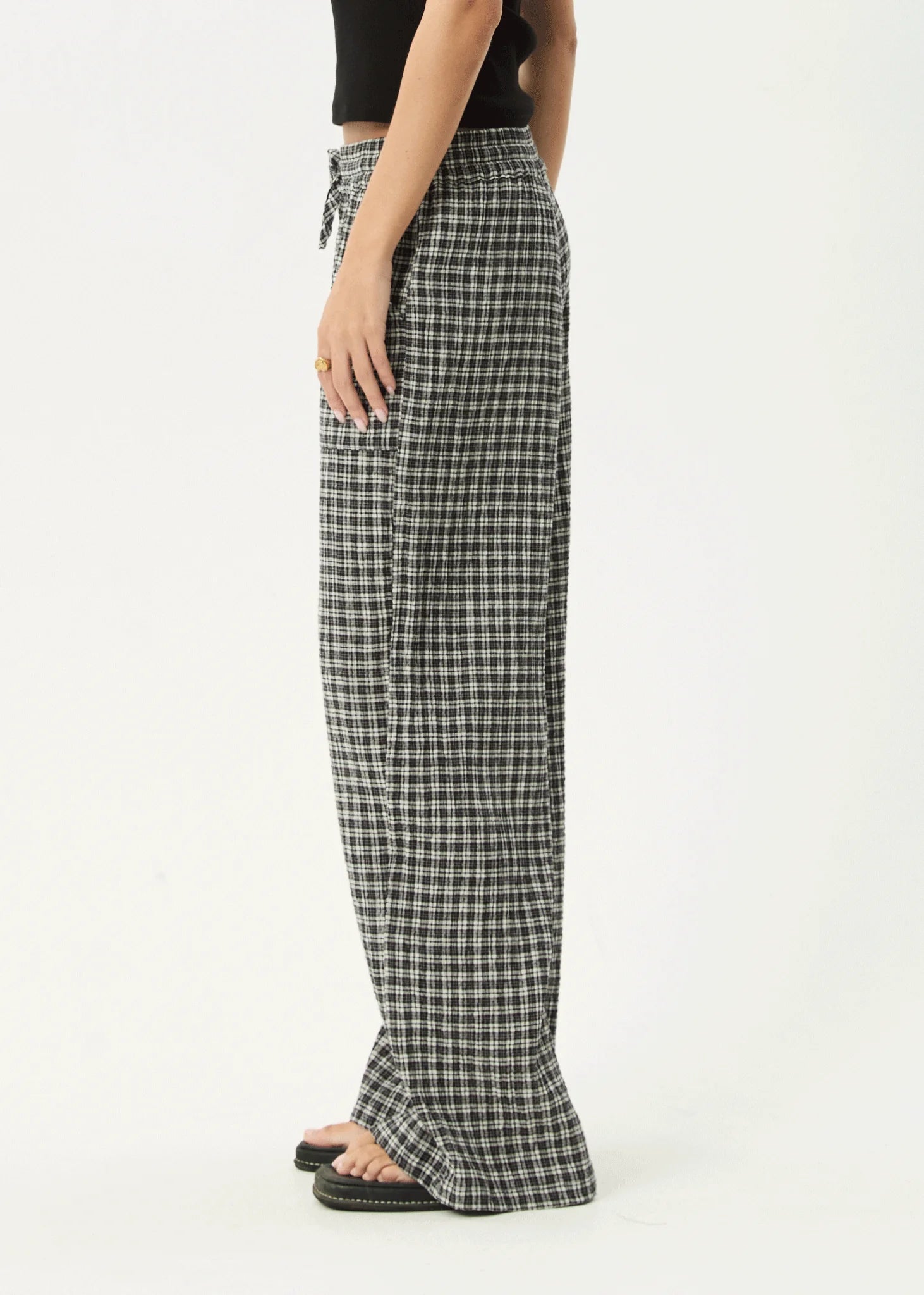 Asta - Seersucker Wide Leg Pant - Steel Check