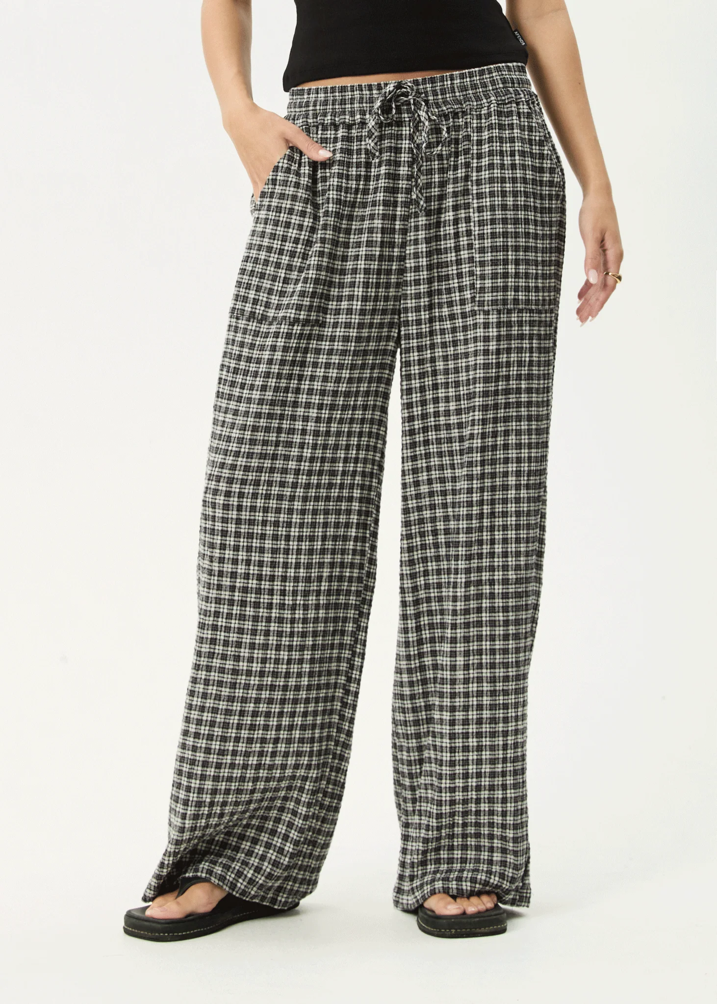 Asta - Seersucker Wide Leg Pant - Steel Check