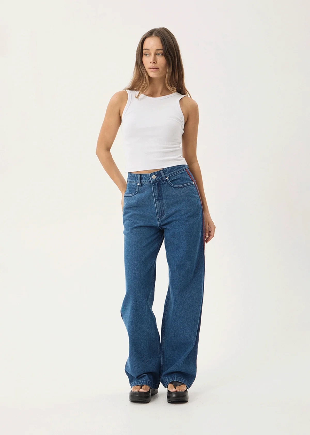 Bella Stripe - Denim Wide Leg Baggy Jeans - Authentic Blue