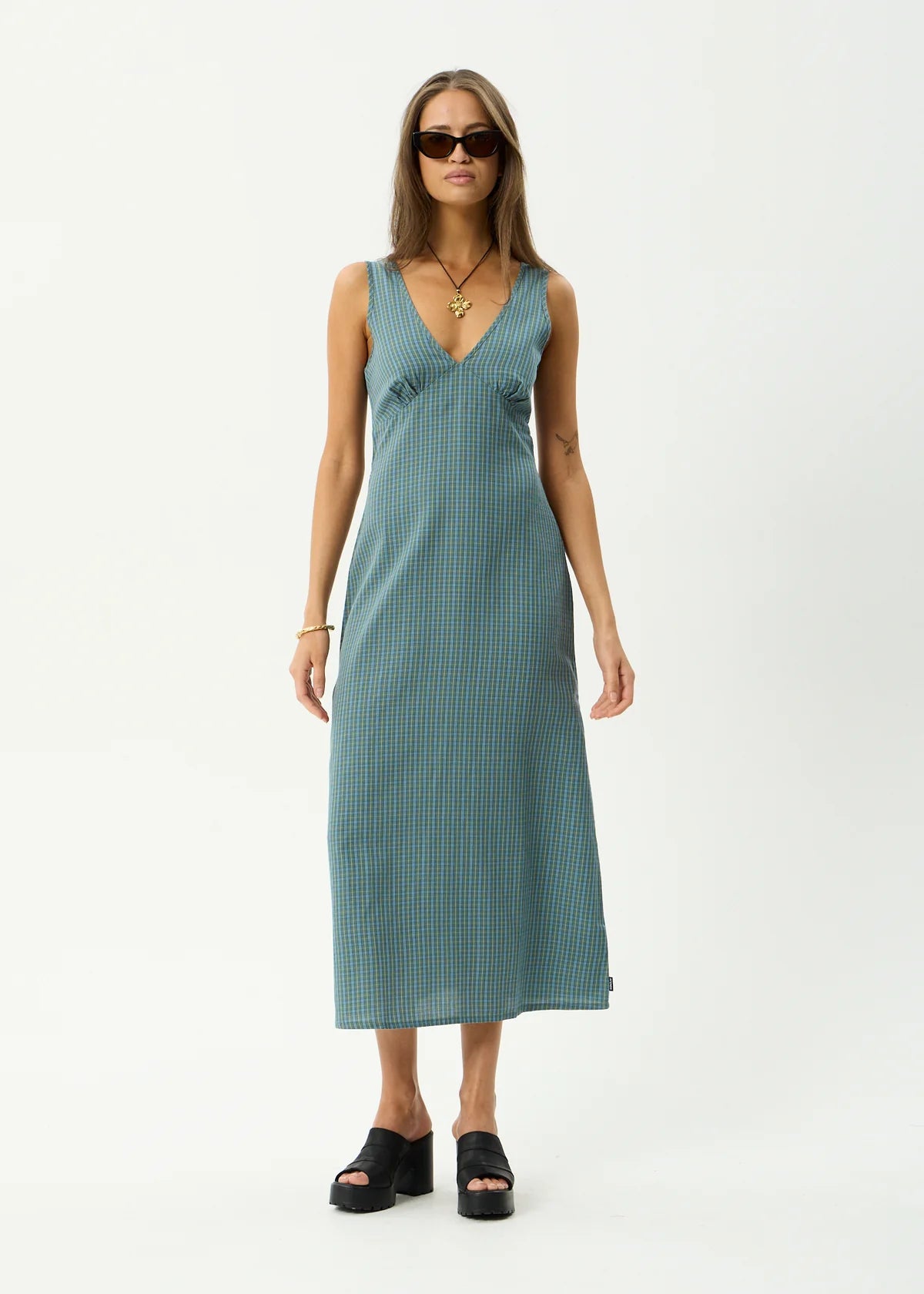 Voyager Maxi Dress Deep Olive Check