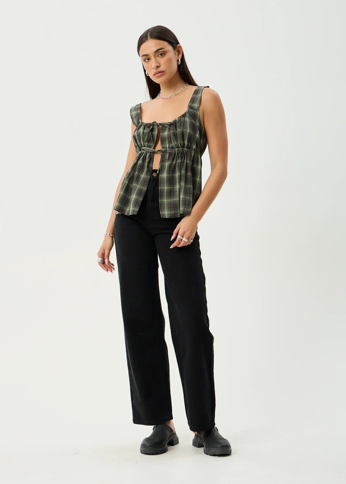 Jonah - Tie Top - Deep Olive Check