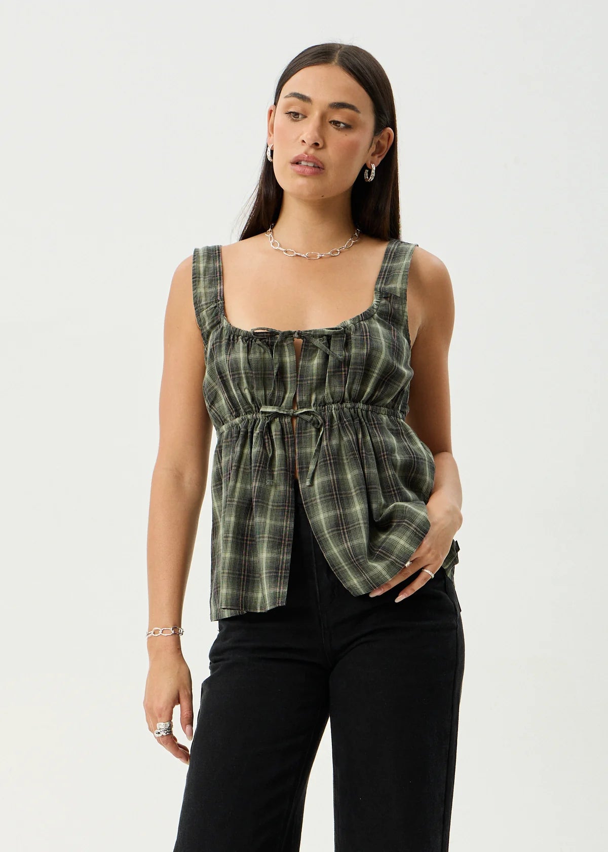 Jonah - Tie Top - Deep Olive Check