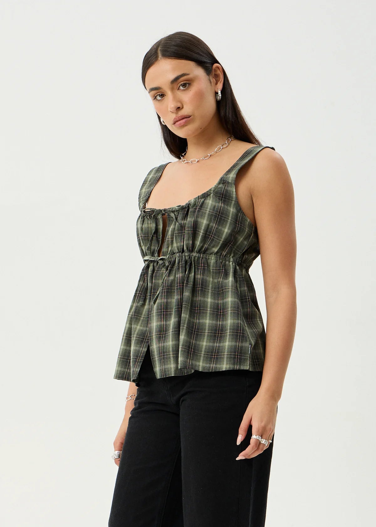 Jonah - Tie Top - Deep Olive Check