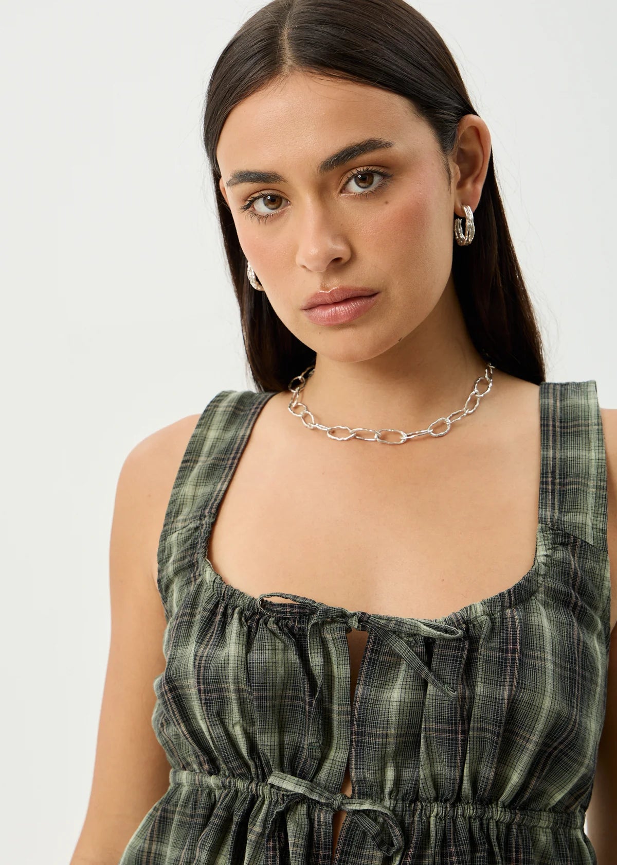 Jonah - Tie Top - Deep Olive Check