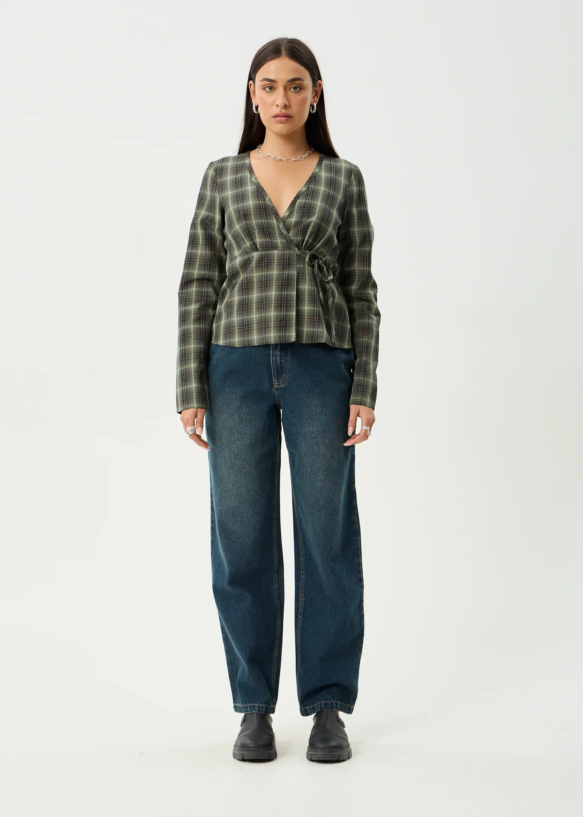 Jonah - Long Sleeve Top - Deep Olive Check