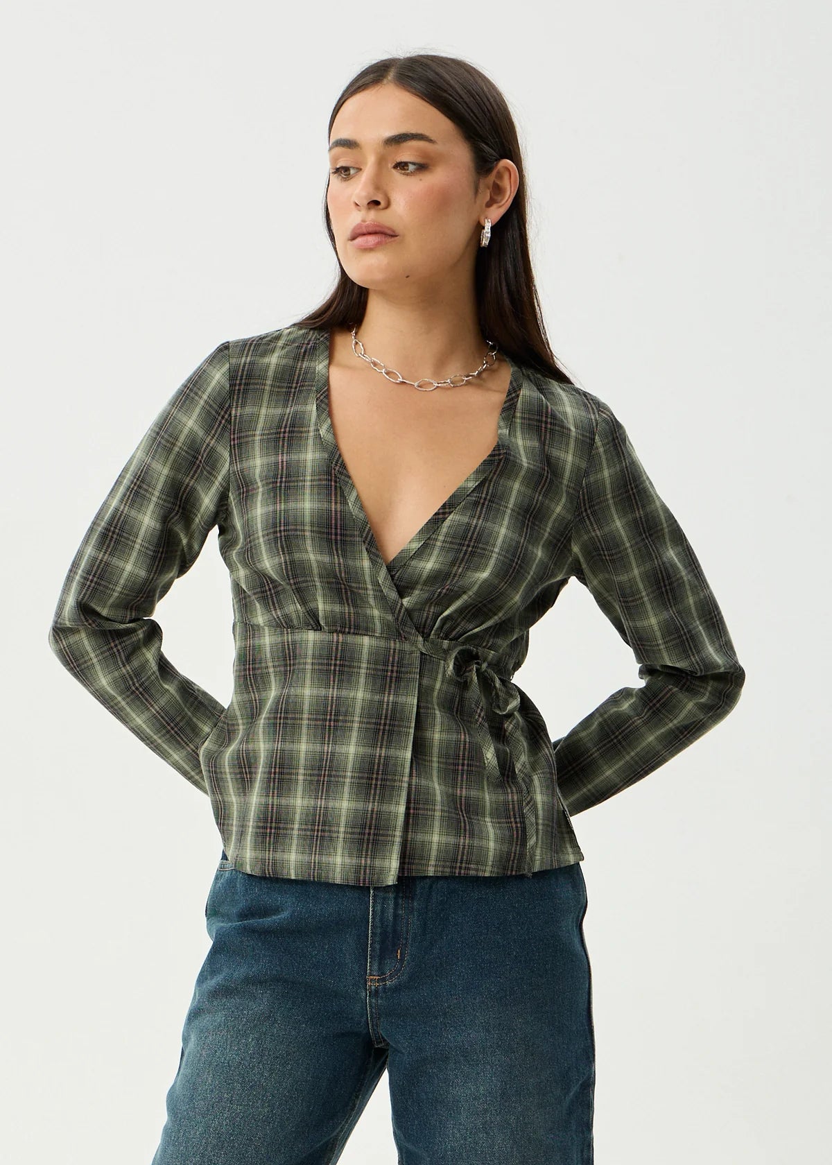 Jonah - Long Sleeve Top - Deep Olive Check