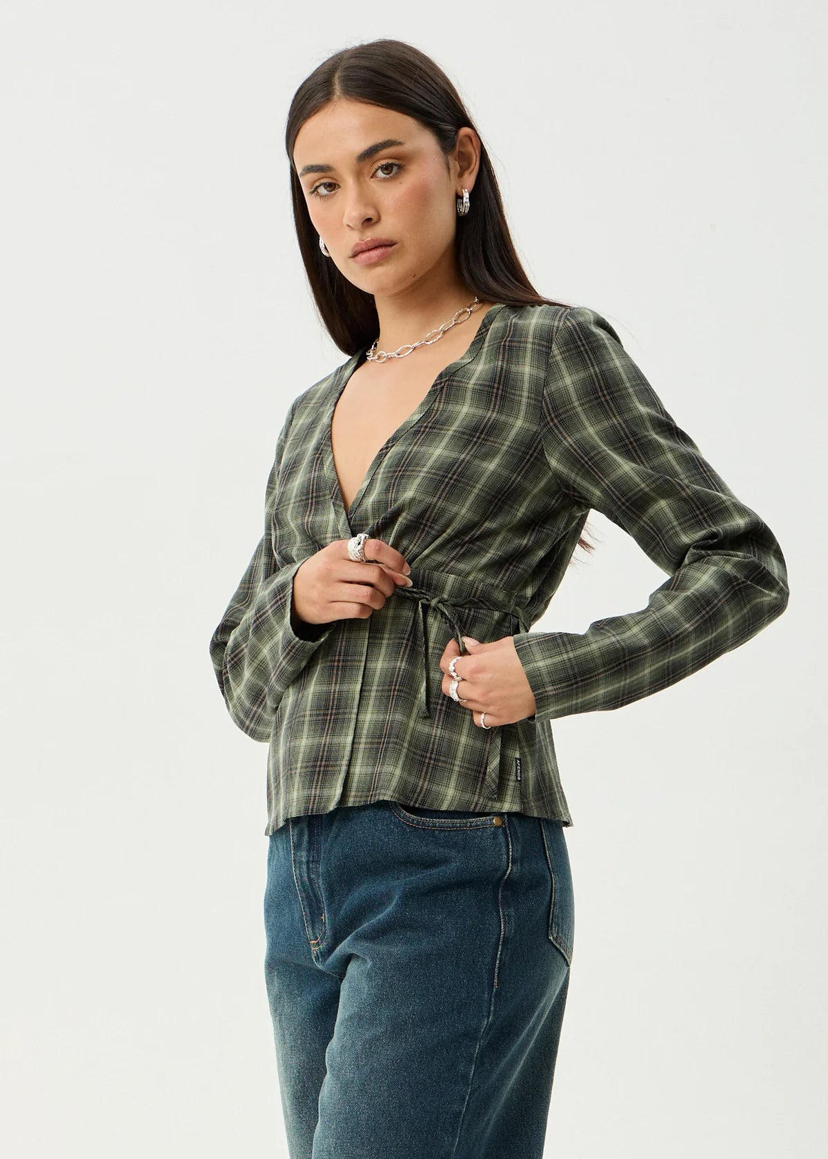 Jonah - Long Sleeve Top - Deep Olive Check