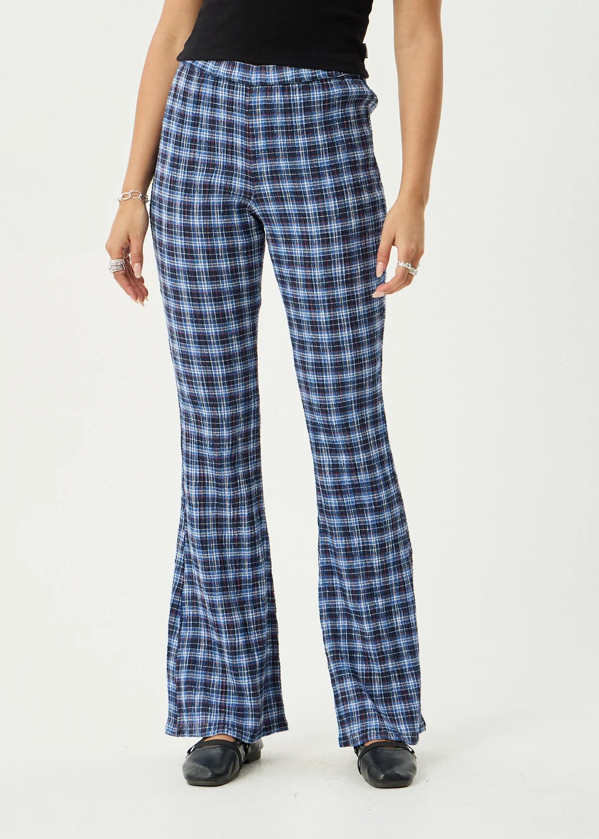 Mountains Hemp - Seersucker Flare Pant- Navy Red Check