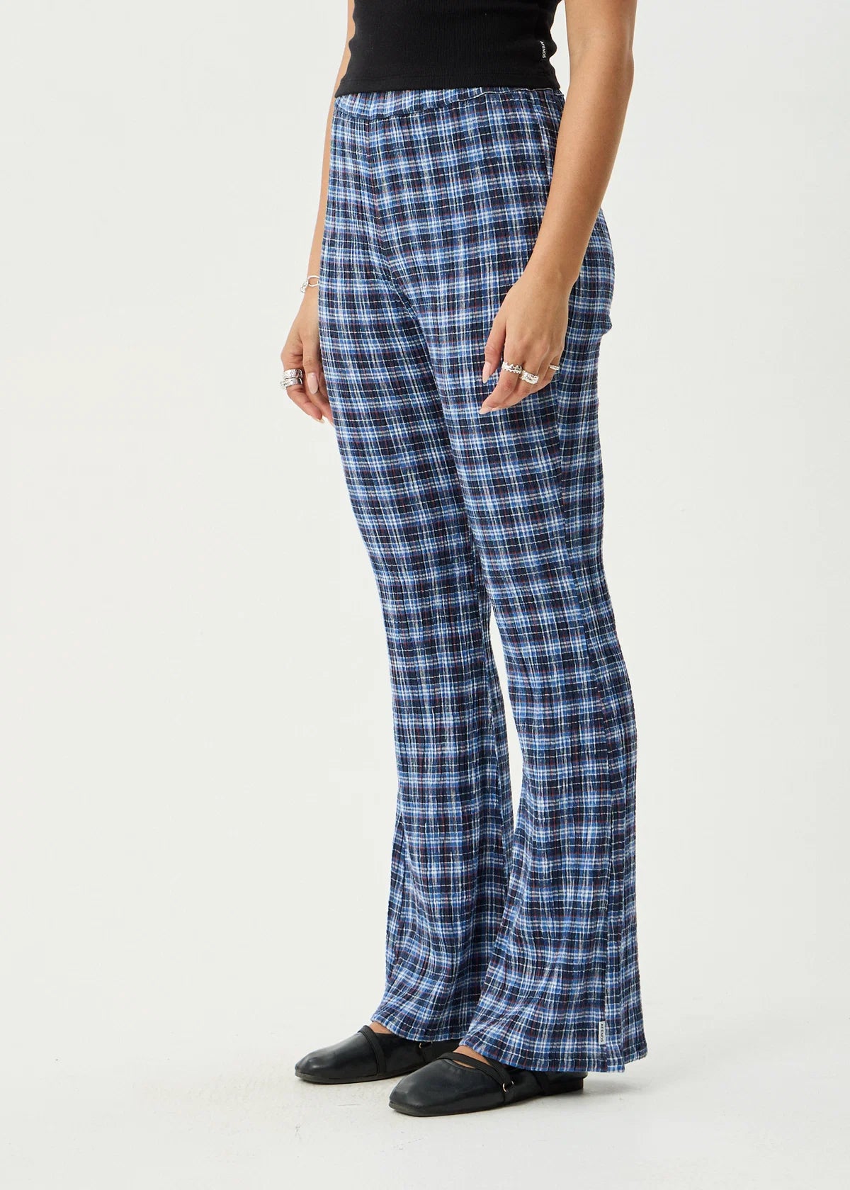 Mountains Hemp - Seersucker Flare Pant- Navy Red Check