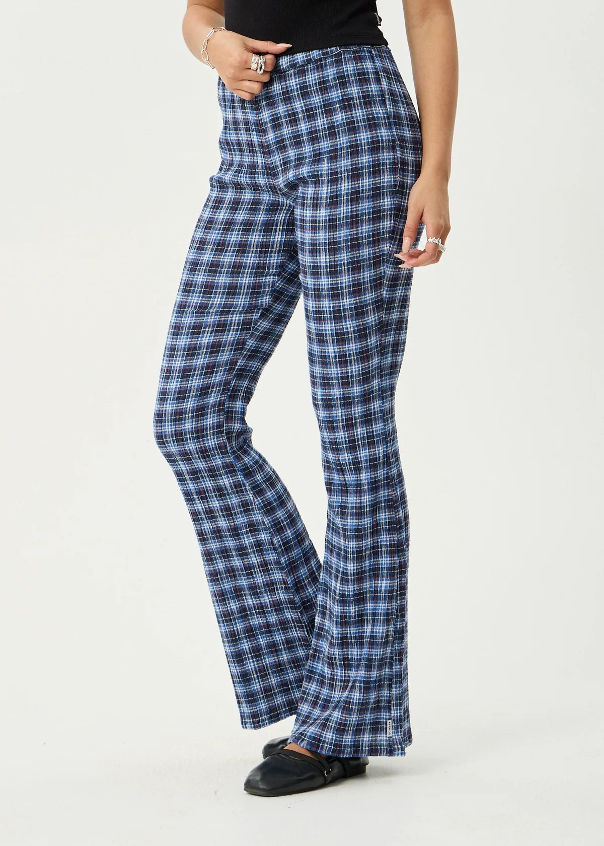 Mountains Hemp - Seersucker Flare Pant- Navy Red Check