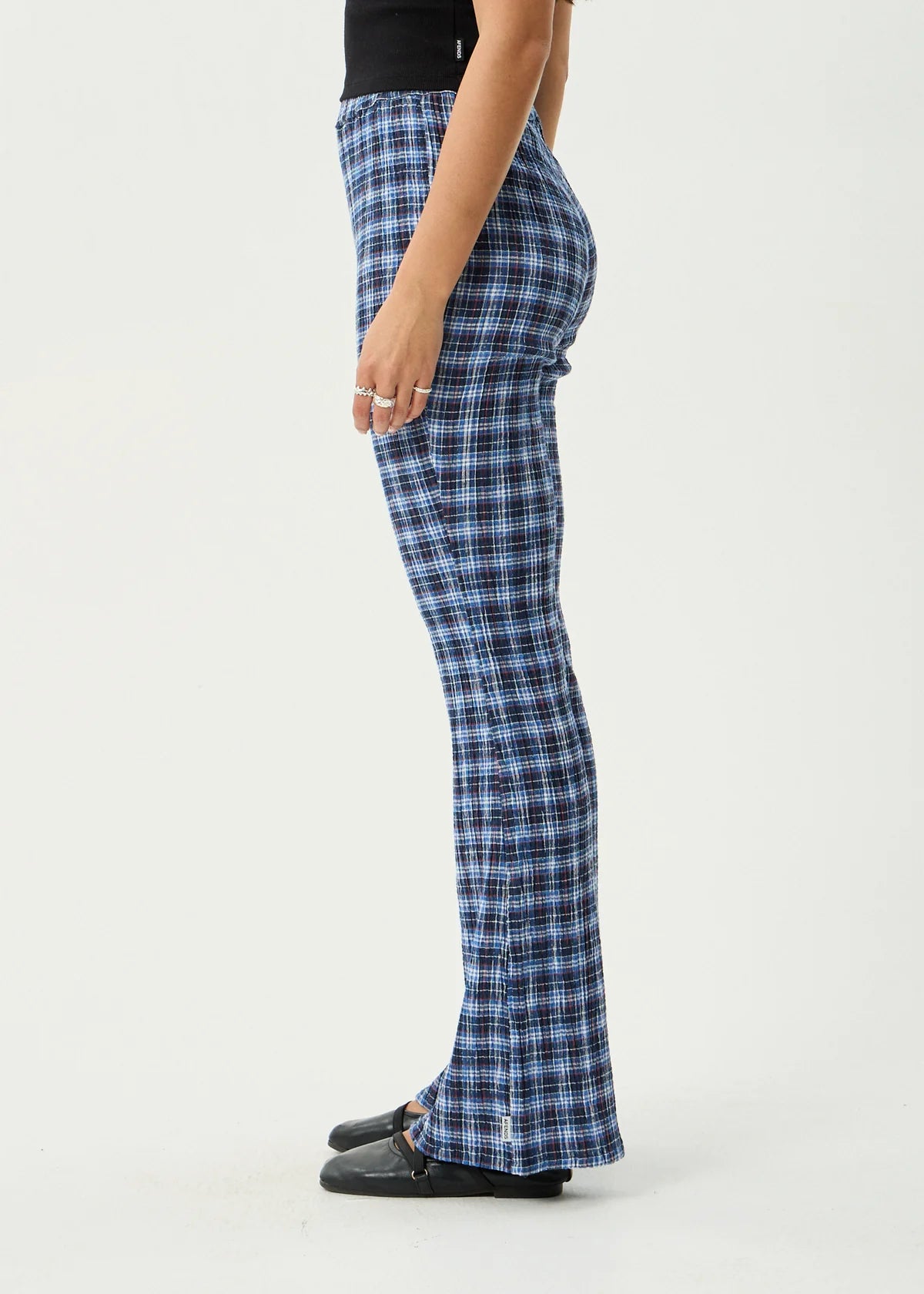 Mountains Hemp - Seersucker Flare Pant- Navy Red Check