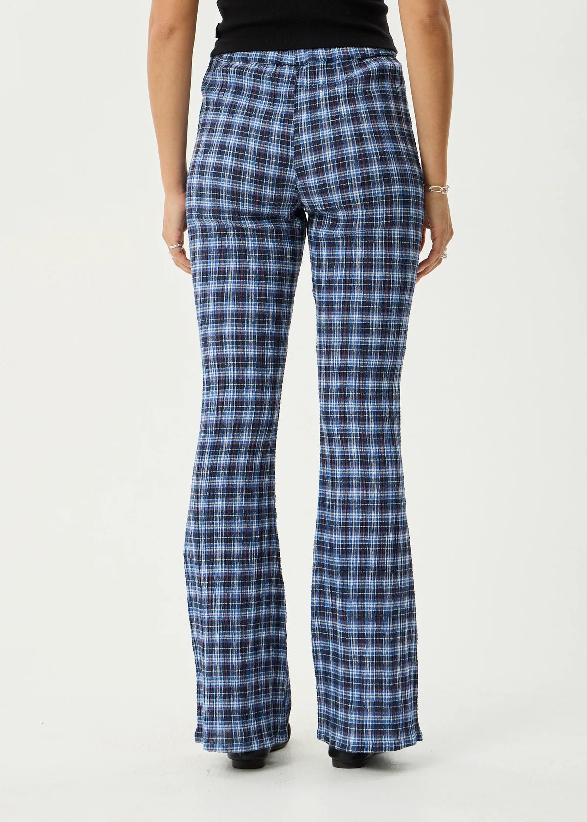 Mountains Hemp - Seersucker Flare Pant- Navy Red Check