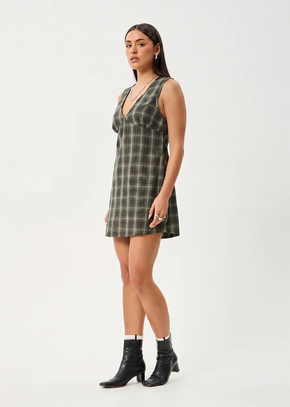 Jonah - Mini Dress - Deep Olive Check