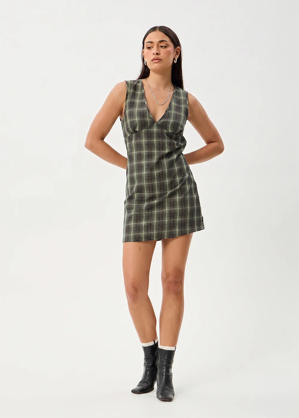 Jonah - Mini Dress - Deep Olive Check