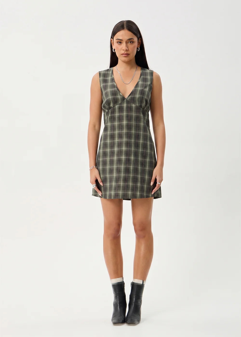 Jonah - Mini Dress - Deep Olive Check