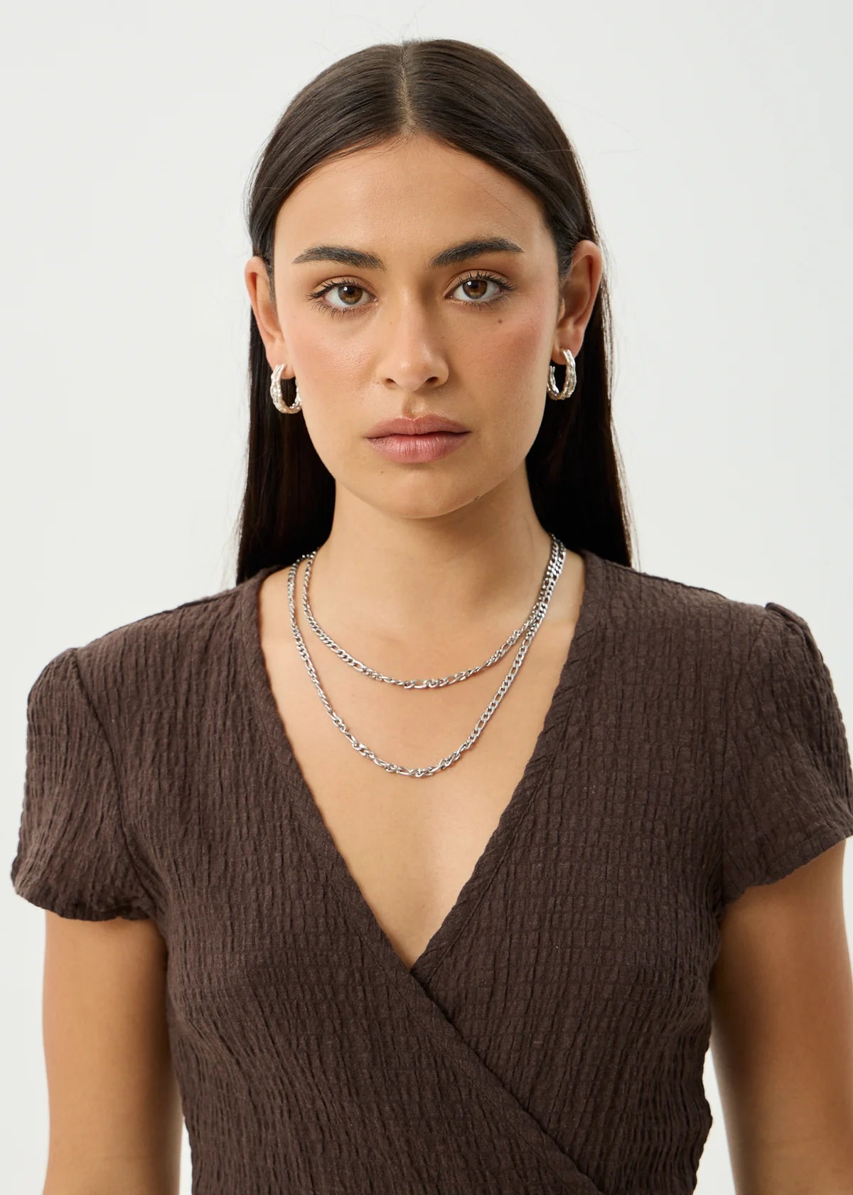 Farah - Seersucker Mini Wrap Dress - Coffee