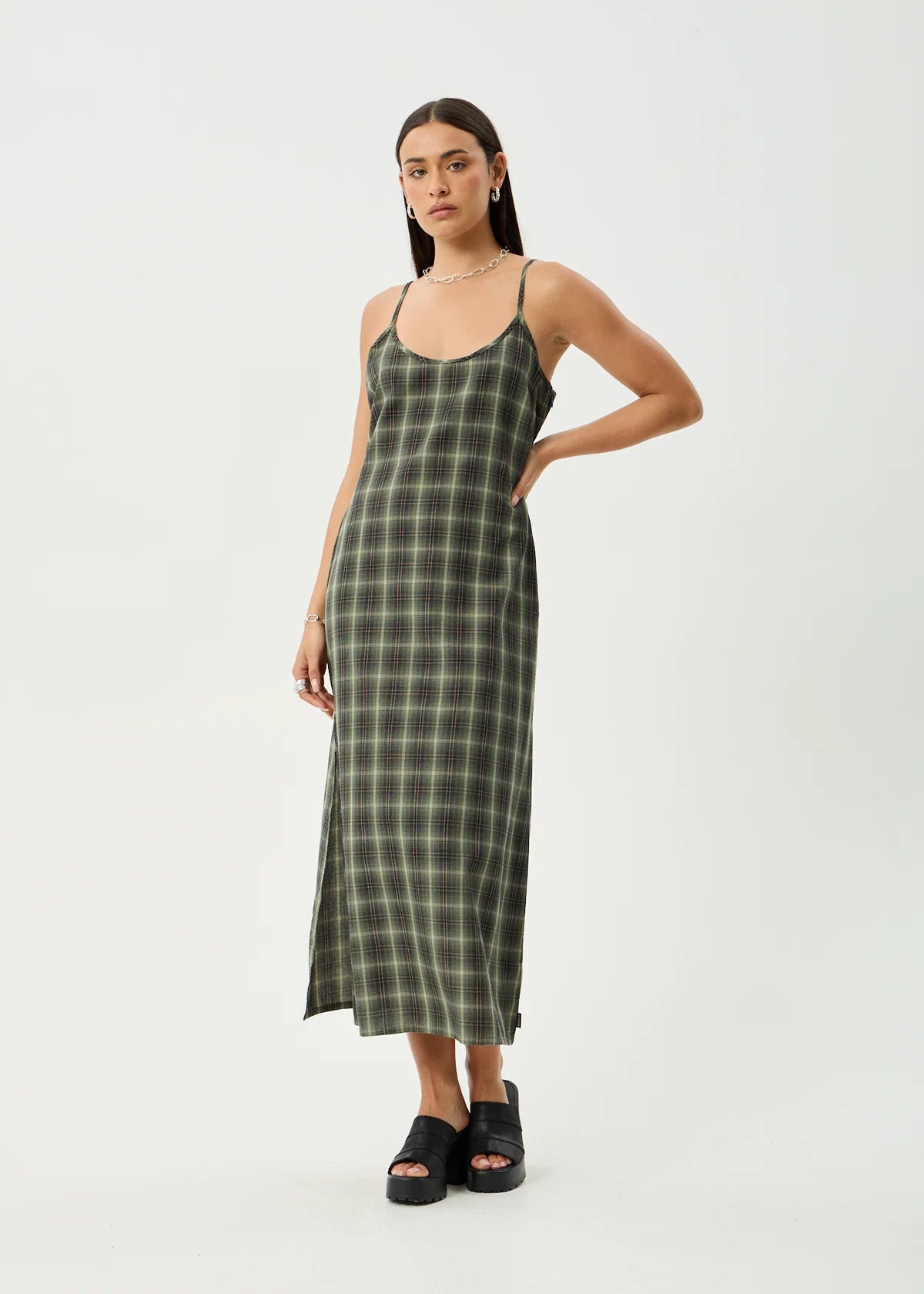 Jonah Valley - Maxi Dres - Deep Olive Check