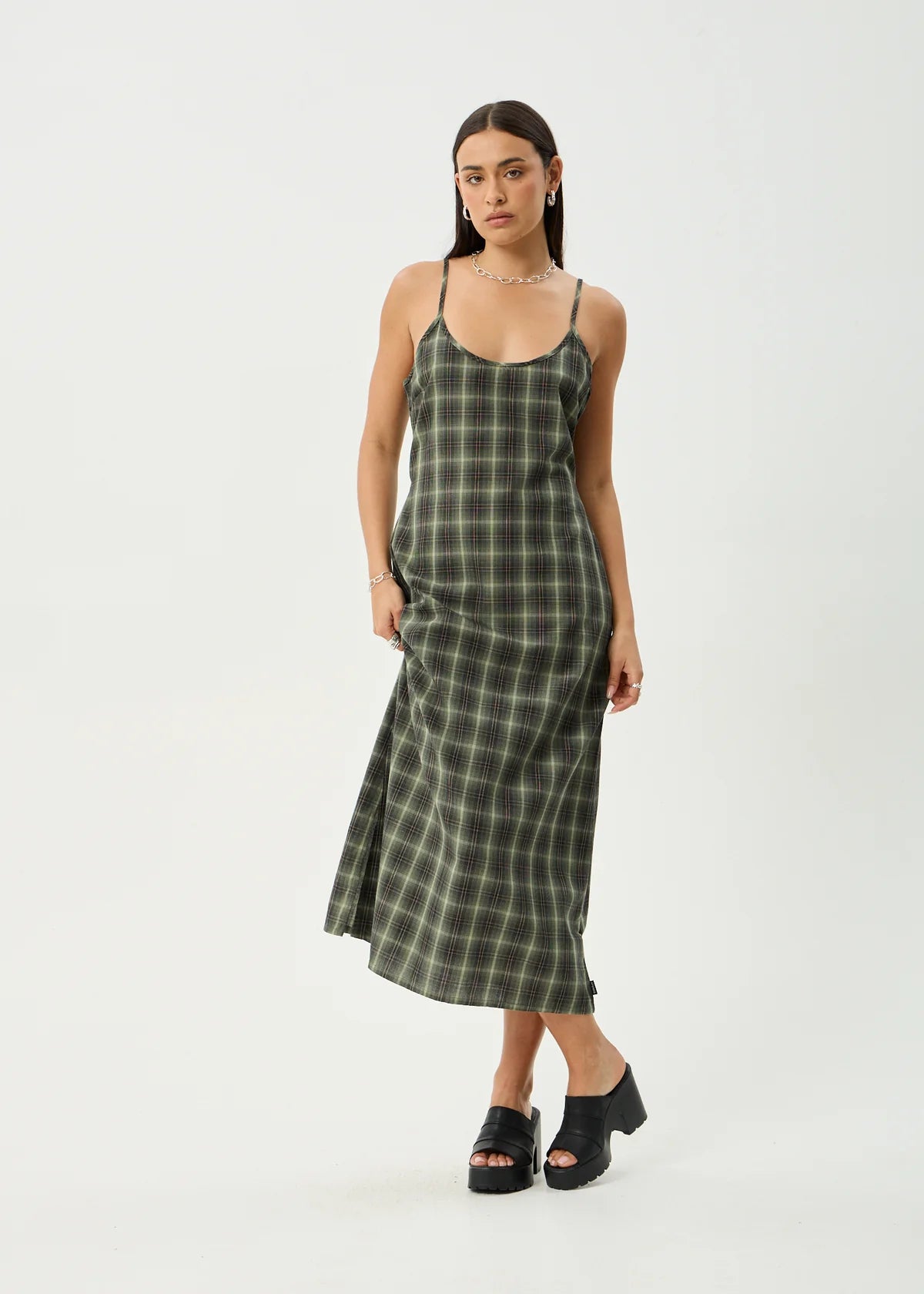 Jonah Valley - Maxi Dres - Deep Olive Check