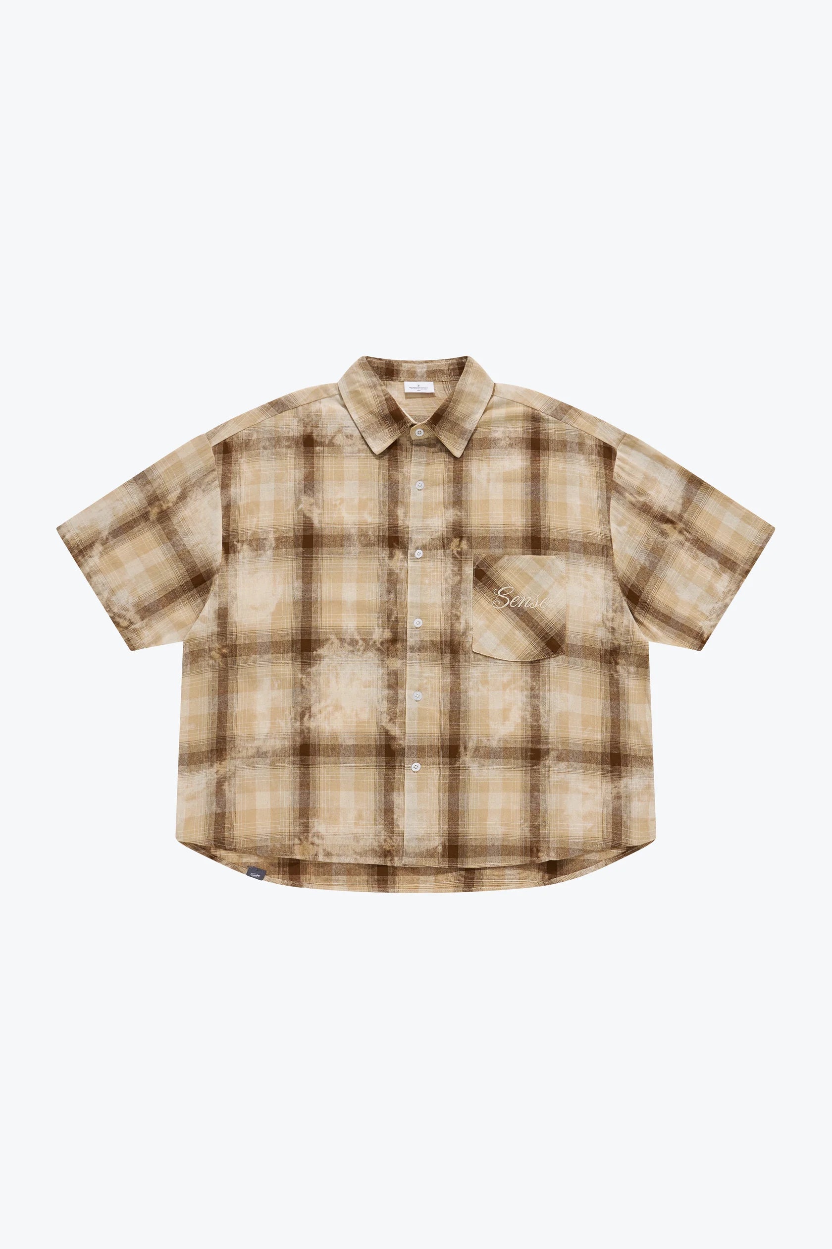 Sense Boxy Washed Check Sand Shirt