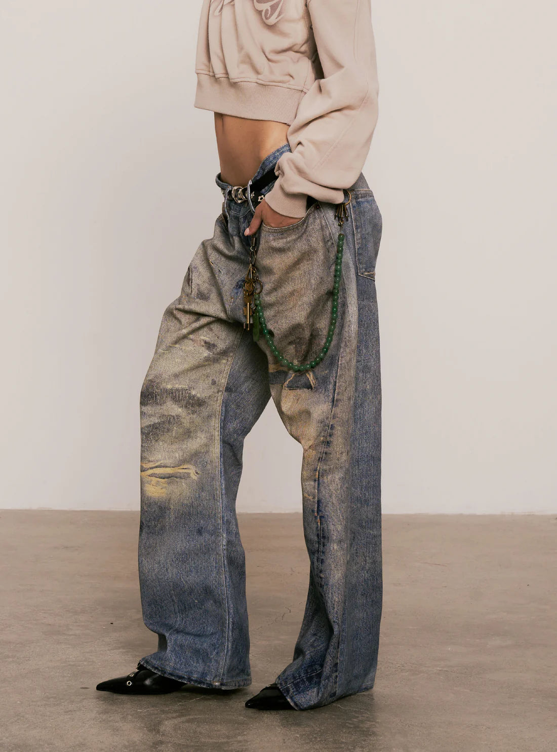 Sense Loose Fit Fake Print Blue Jeans