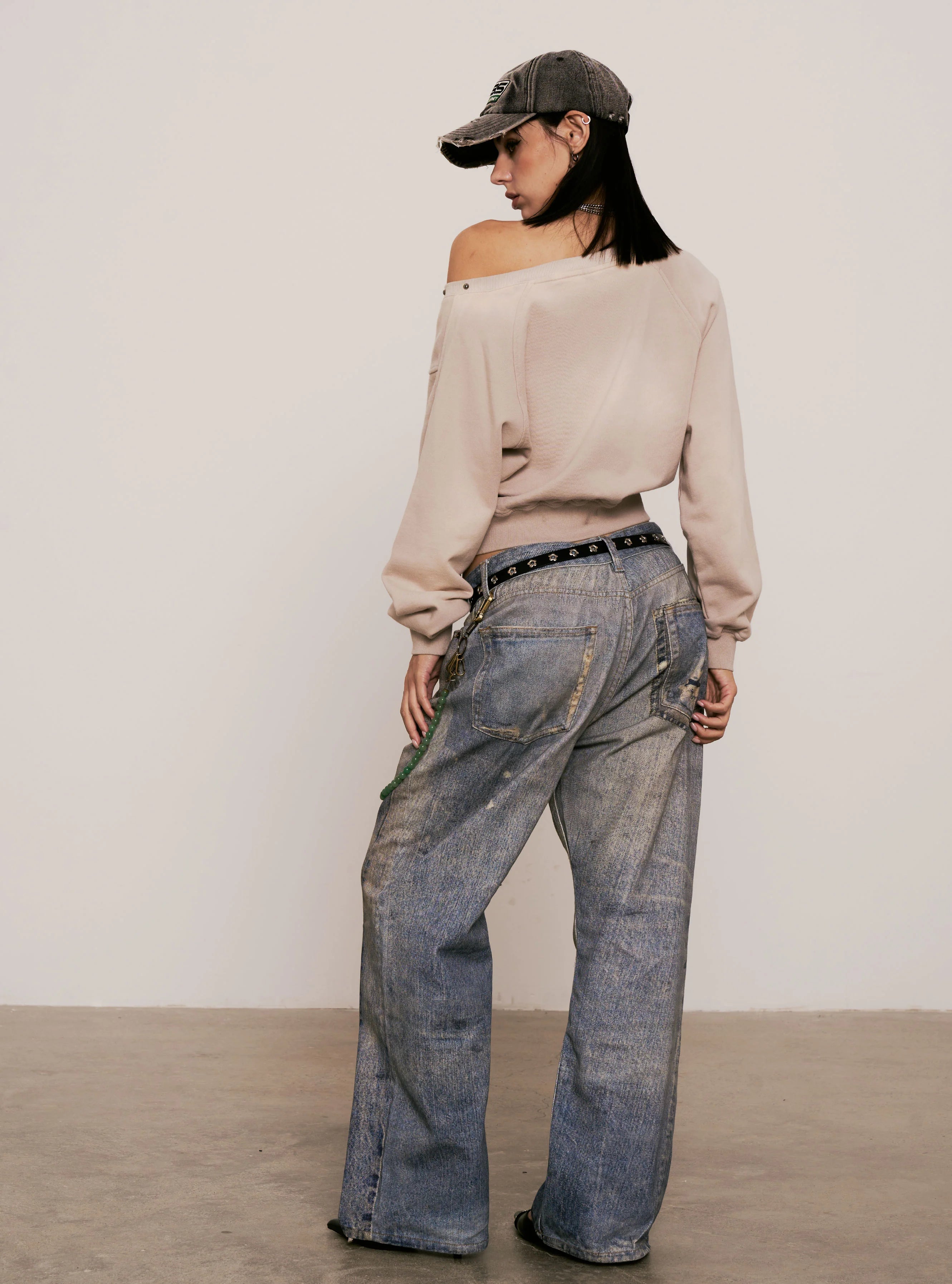 Sense Loose Fit Fake Print Blue Jeans