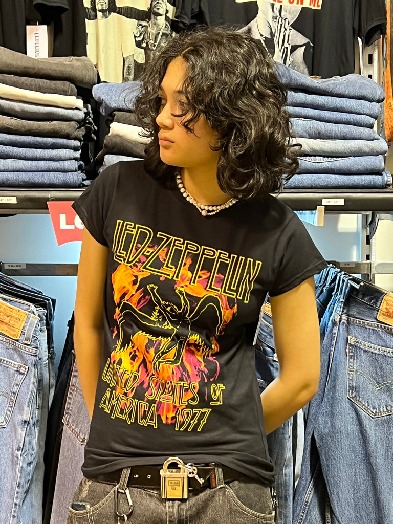 Led Zeppelin Black Flames Womens Black Tee