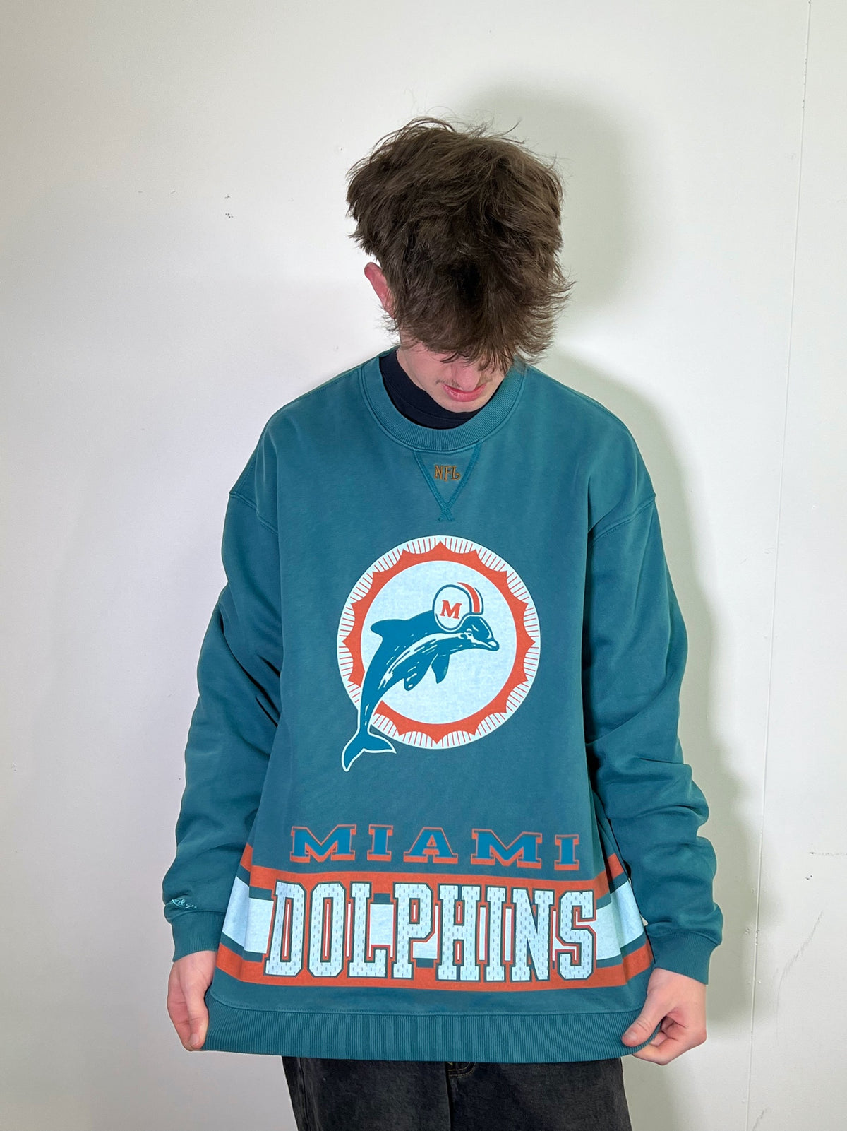 Miami Dolphins Touchdown V Crew Faded Teal Sweatshirt