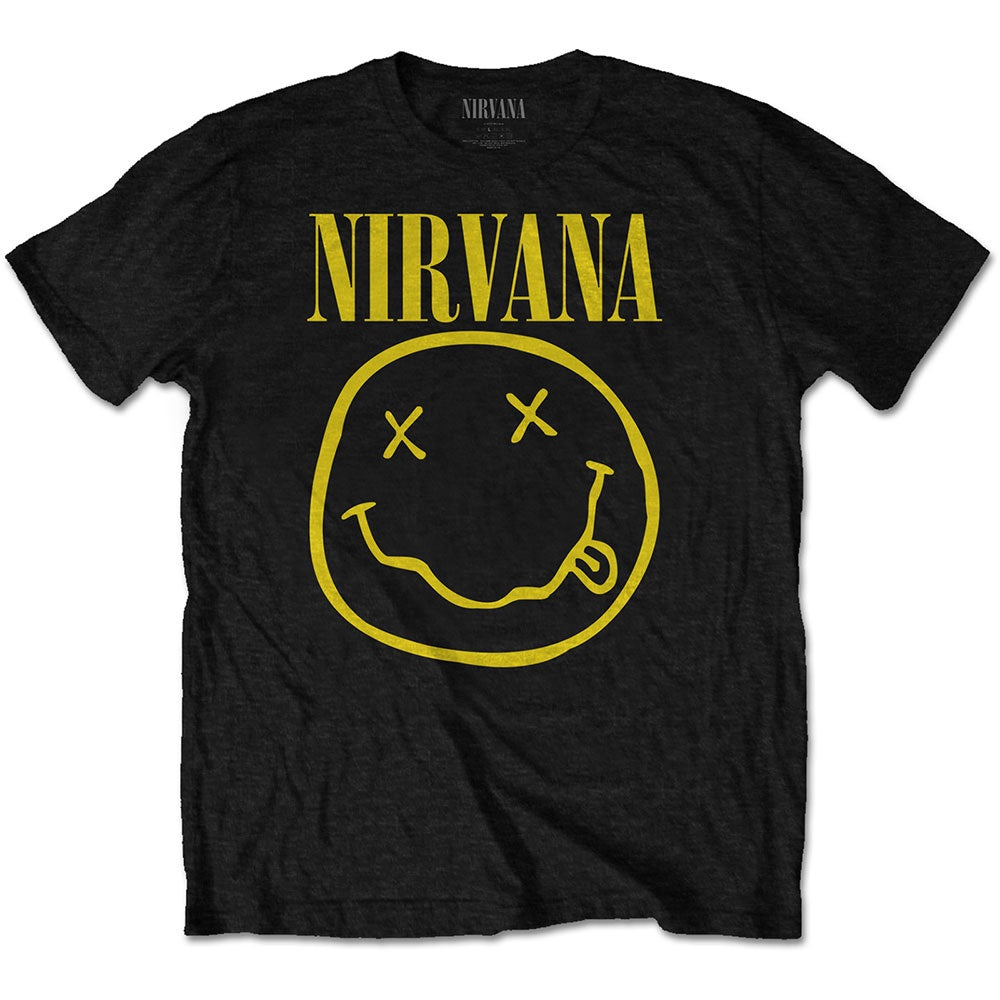 Nirvana Yellow Happy Face Black Tee