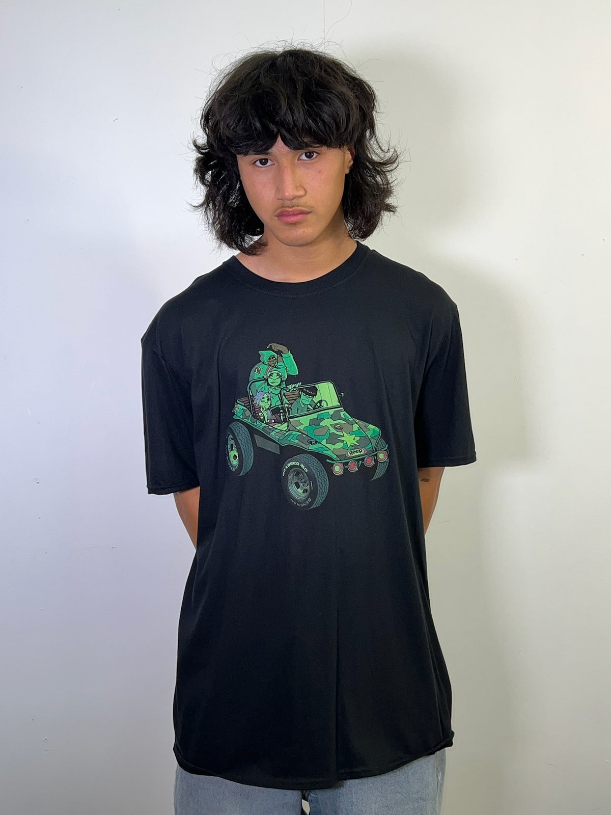 Gorillaz Group Green Jeep Black Tee