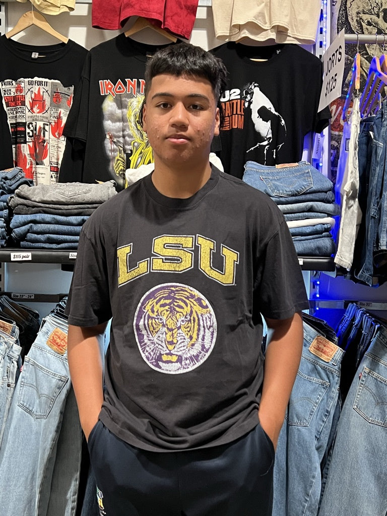 LSU Emblem Faded Black Tee