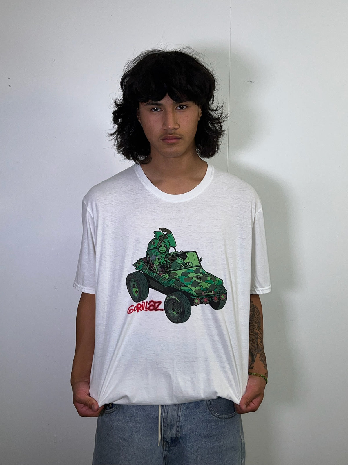 Gorillaz Green Jeep White Tee