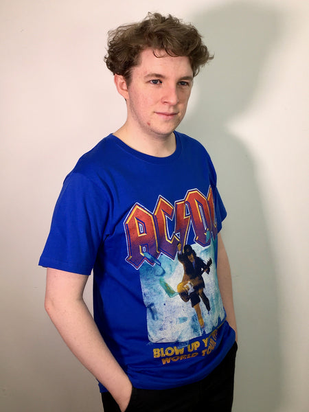 AC-DC Blow up your Video Blue Tee