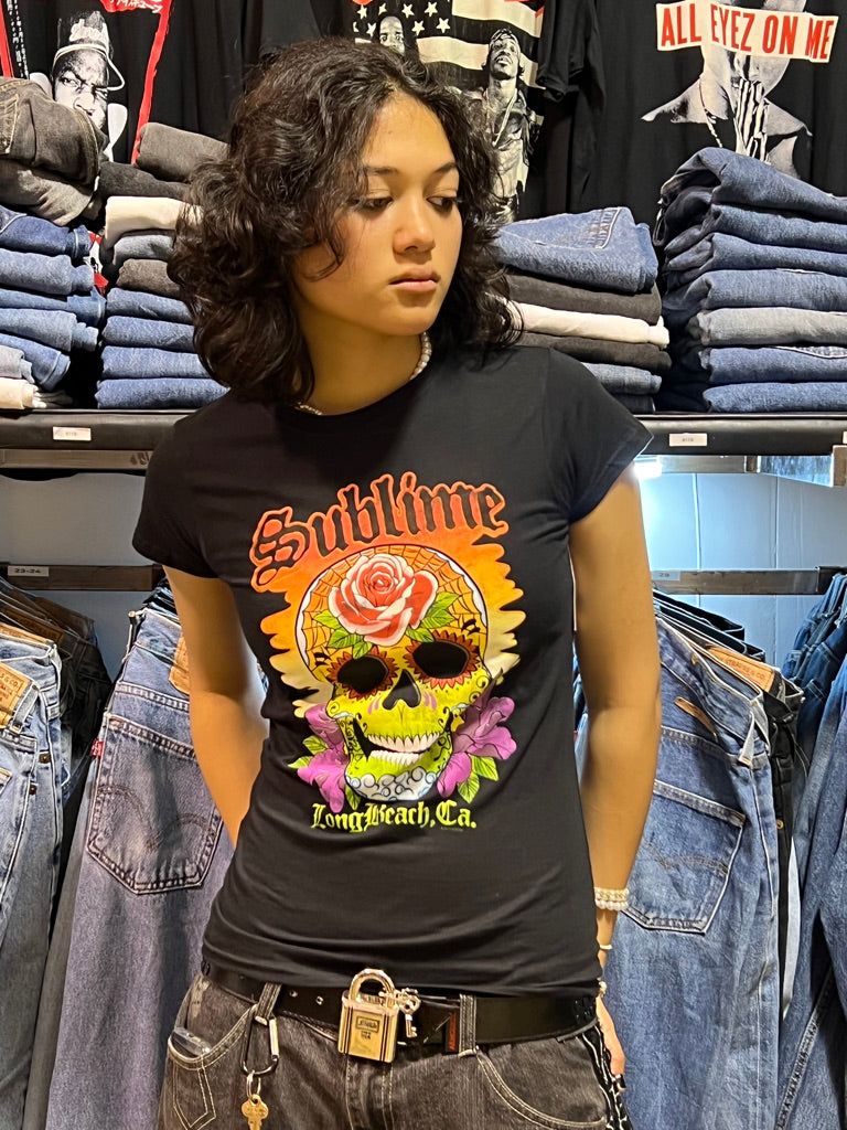 Sublime Colour Skull Womens Black Tee