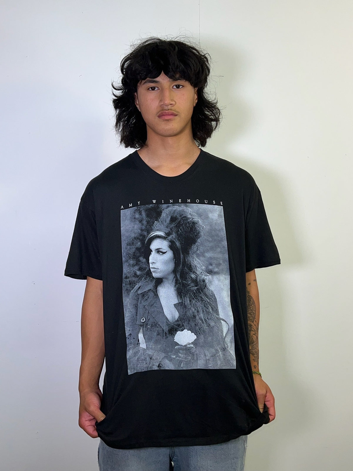 Amy Winehouse Flower Portrait Black Tee