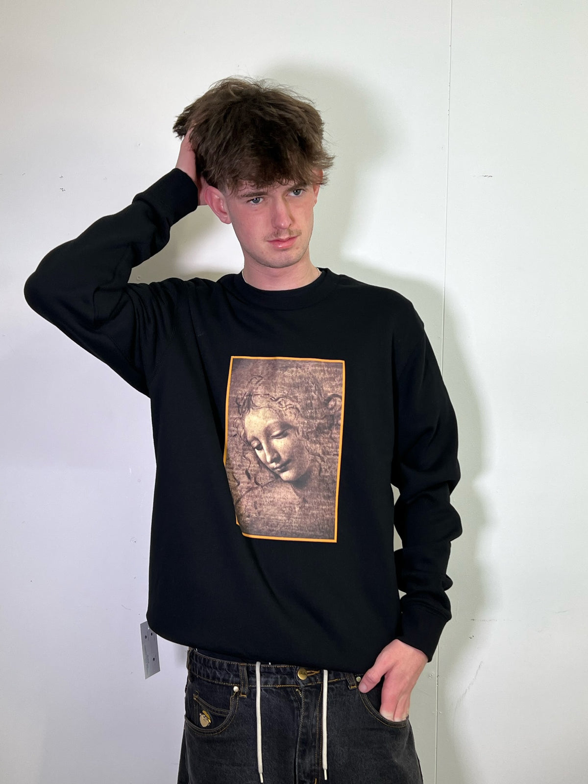 Leonardo da Vinci's La Scapigliata Black Sweatshirt