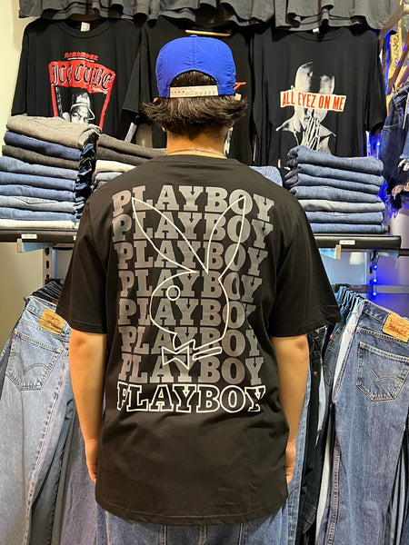 Playboy Linear Classic Bunny Stack Black Tee SS22