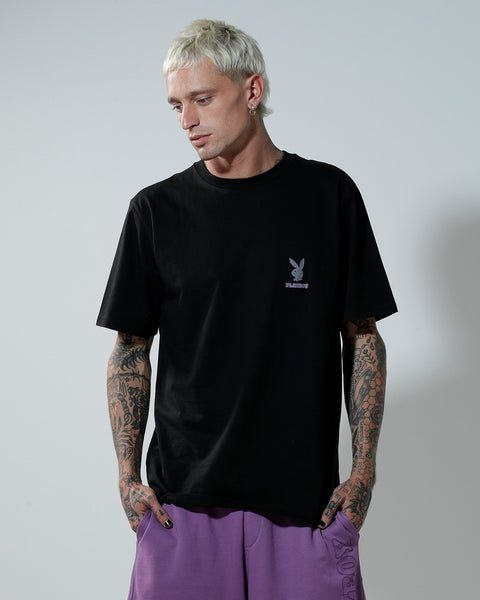 Playboy Linear Classic Bunny Stack Black Tee
