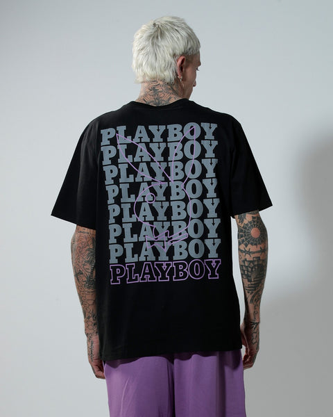 Playboy Linear Classic Bunny Stack Black Tee