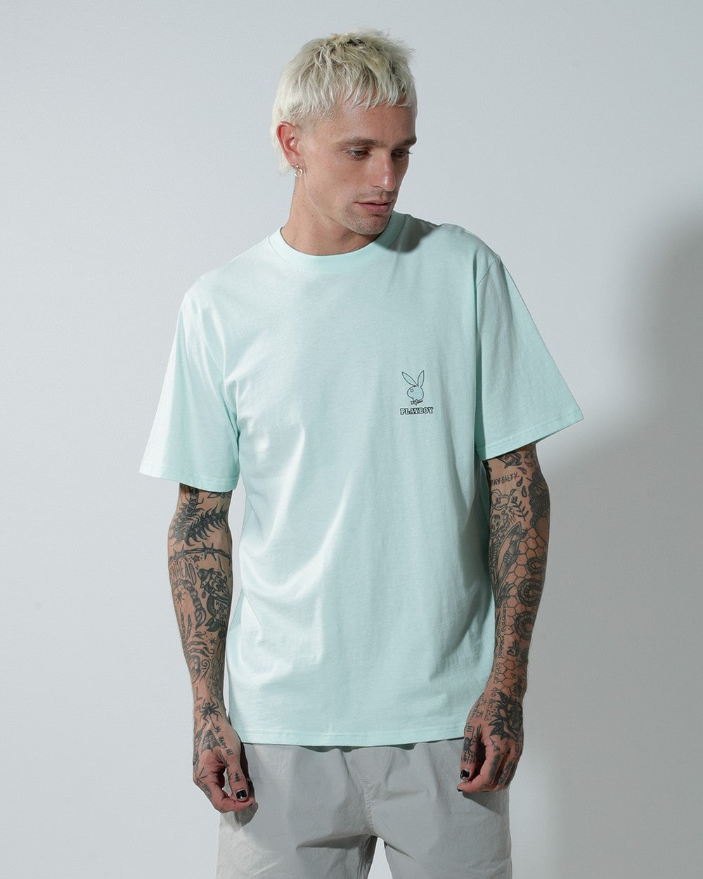 Playboy Linear Classic Bunny Stack Mint Tee