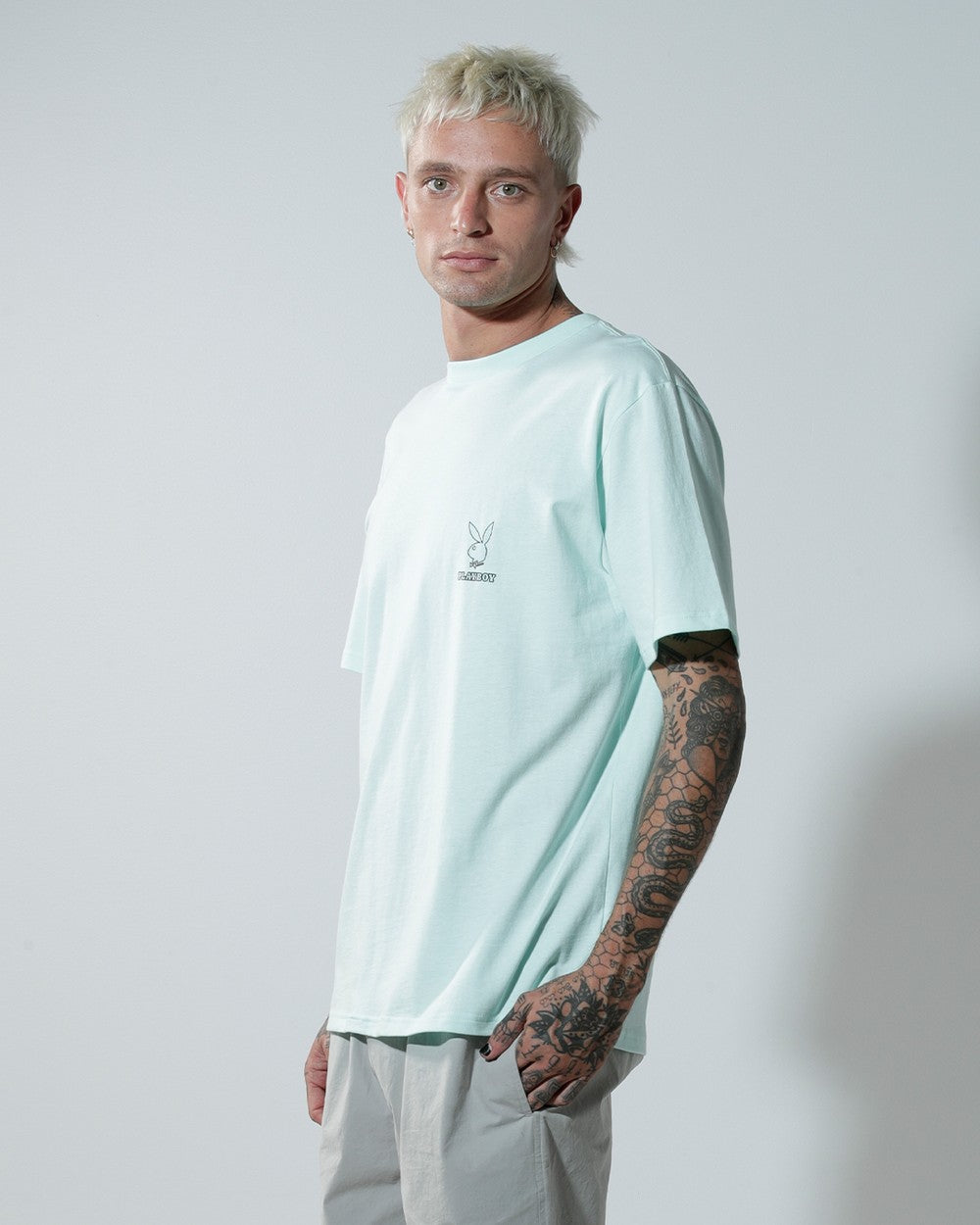 Playboy Linear Classic Bunny Stack Mint Tee
