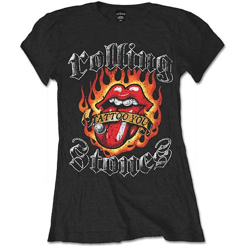 Rolling Stones Flaming Tattoo Tongue Womens Tee
